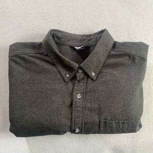 Eddie Bauer Tall XLT Shirt Dark Gray Heavy Brushed Cotton Button Up Long Sleeve